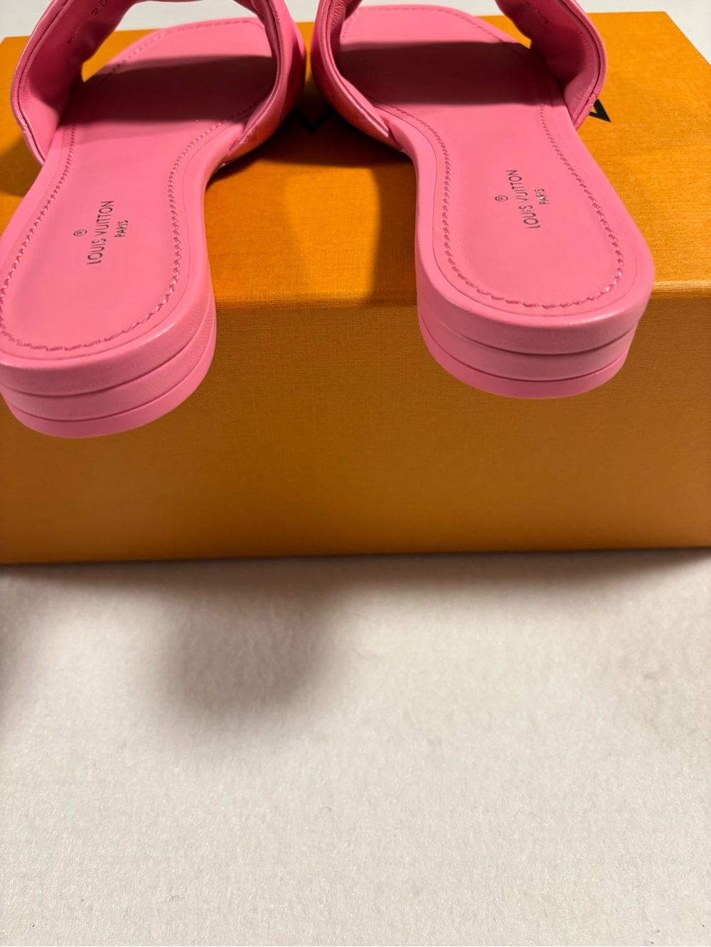Louis Vuitton Revival Lambskin Leather Hot Pink Embossed Flat  Mule Sandals. - Picture 5 of 9